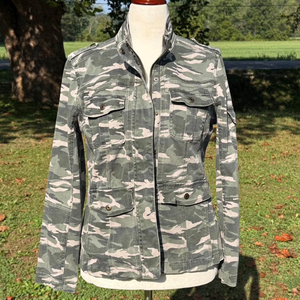 Kensie Jeans Womens Camo Utility Jacket L Green Camouflage Full Zip Y2K Military